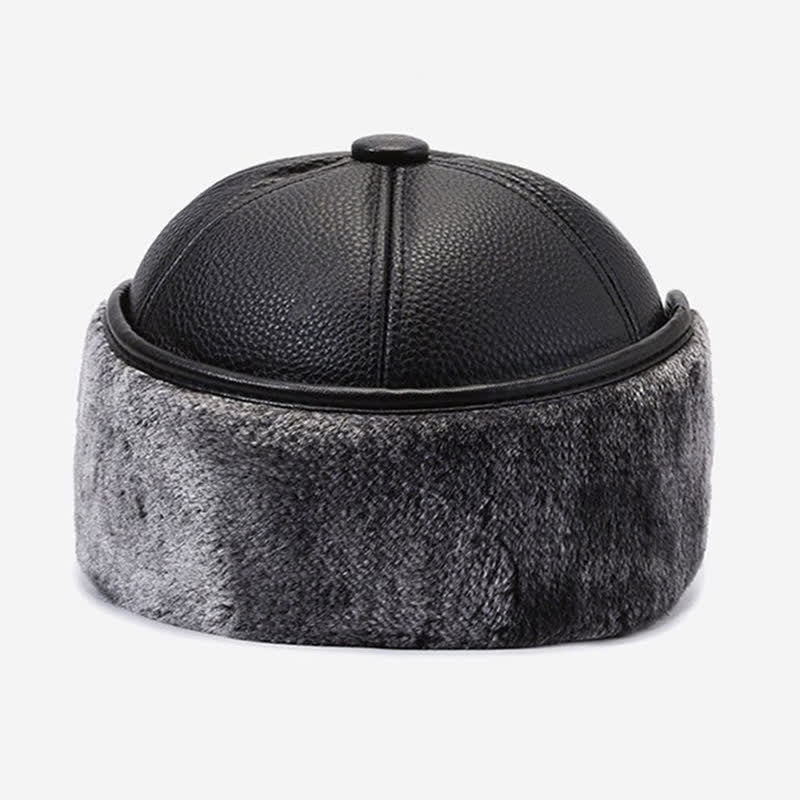 PU Leather Fleece Earflaps Baseball Hat