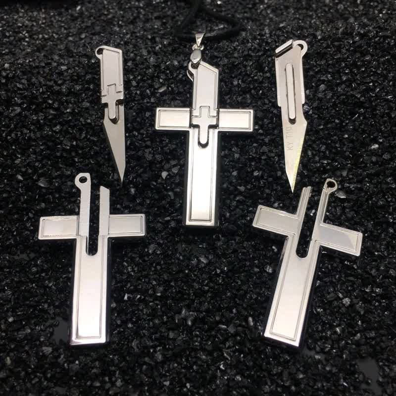 Multifunction Mini Cross Pendant Hidden Knife Necklace