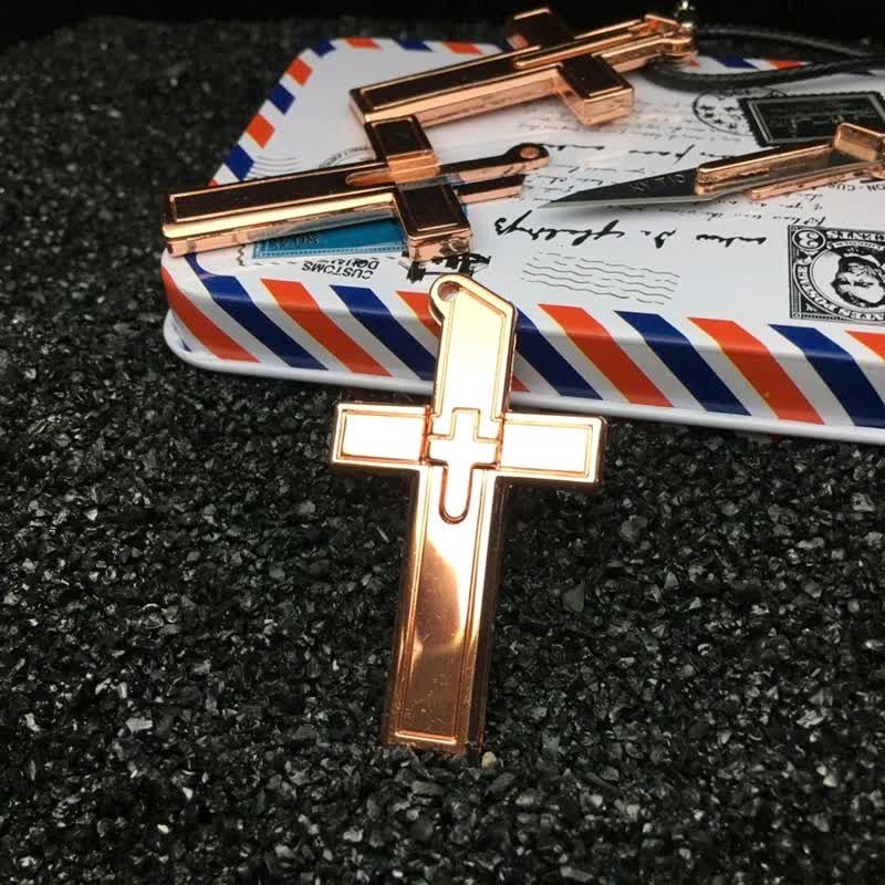 Multifunction Mini Cross Pendant Hidden Knife Necklace