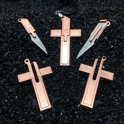 Multifunction Mini Cross Pendant Hidden Knife Necklace