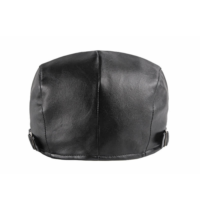 Classic Ivy Solid Color Leather Beret Hat