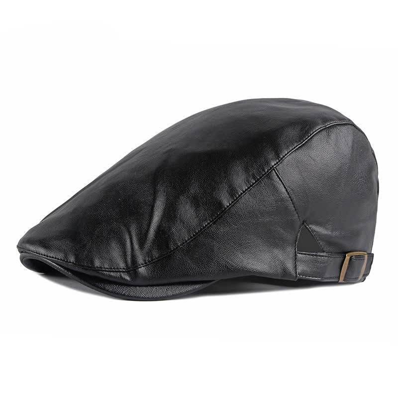 Classic Ivy Solid Color Leather Beret Hat