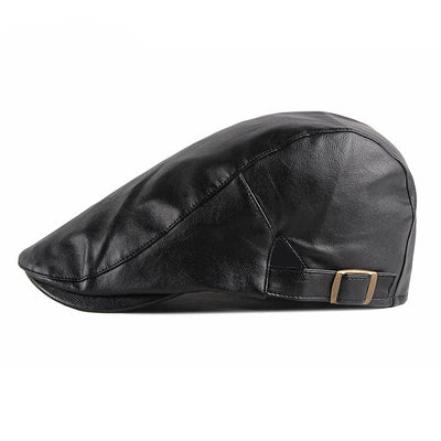 Classic Ivy Solid Color Leather Beret Hat