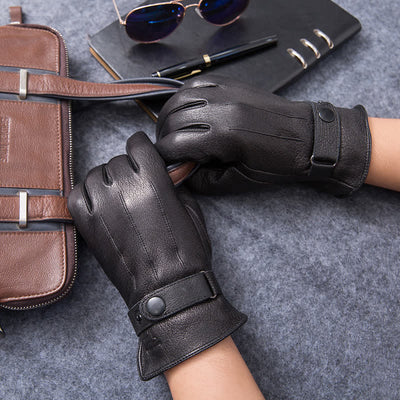 Plush Lining Warm Anti Slip Leather Gloves