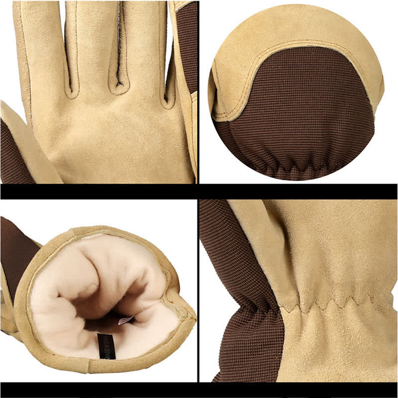 Khaki Deerskin Cold-Proof Thickened Warm Gloves