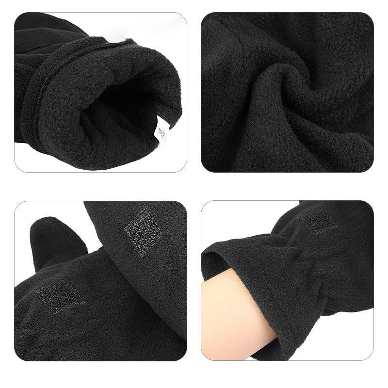 Black Convertible Flip Top Warm Mitten Gloves