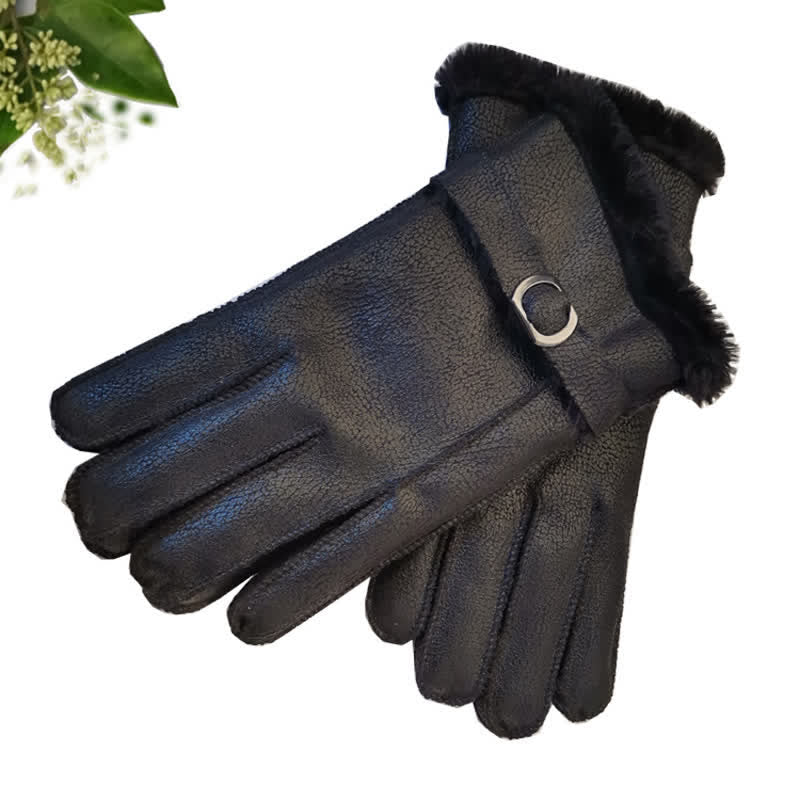 Faux Leather Imitation Wool Leather Dress Gloves