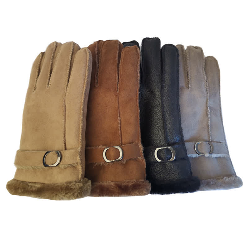 Faux Leather Imitation Wool Leather Dress Gloves