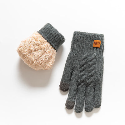 Solid Color Soft Warm Alpaca Fur Knitted Gloves