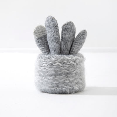 Wave Print Touch Screen Warm Plus Velvet Knitted Gloves