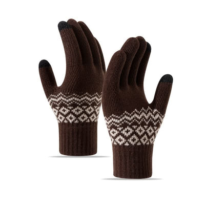 Wave Print Touch Screen Warm Plus Velvet Knitted Gloves