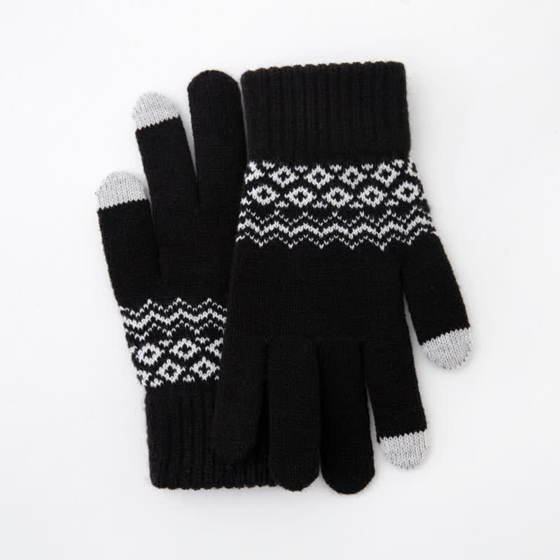 Wave Print Touch Screen Warm Plus Velvet Knitted Gloves