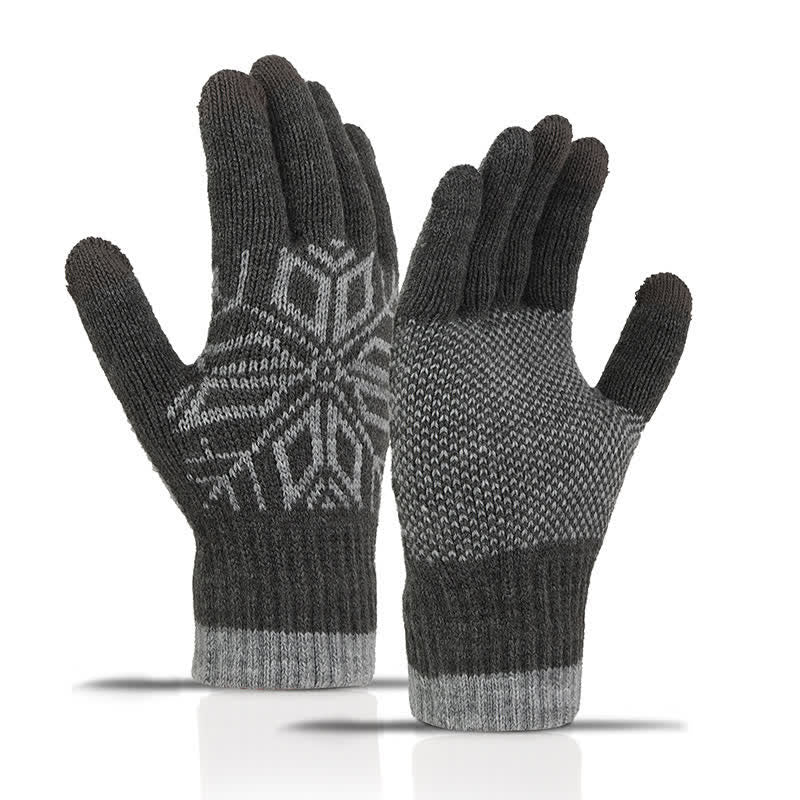 Snowflake Pattern Winter Thicken Knitted Gloves