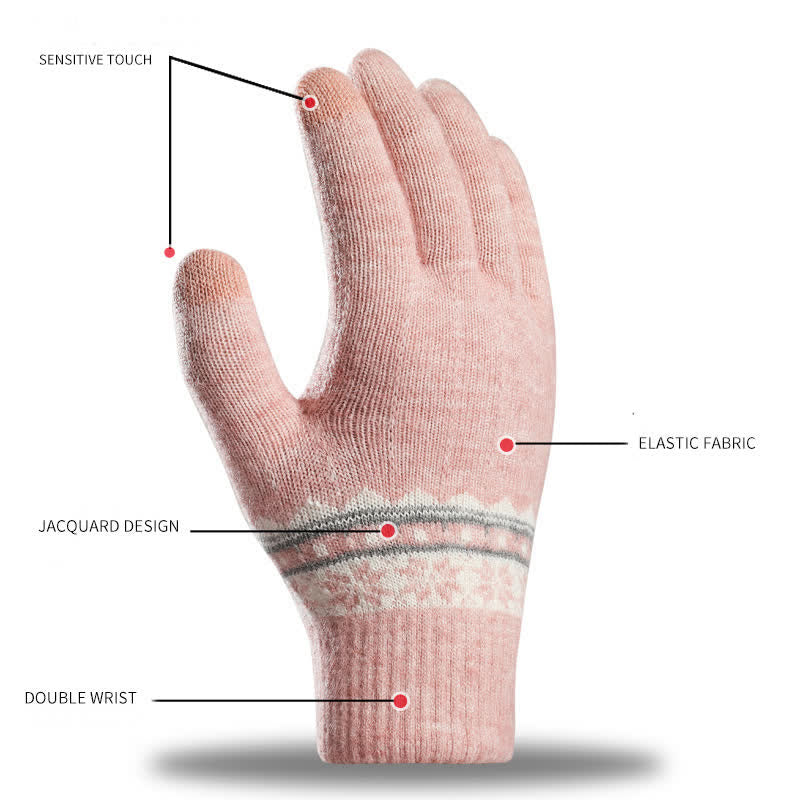 Snowflake Jacquard Stretchy Cuffs Warm Knitted Gloves