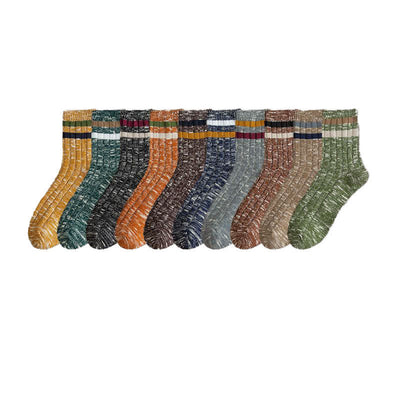 10 Pairs of Snowflake Print Striped Crew Socks