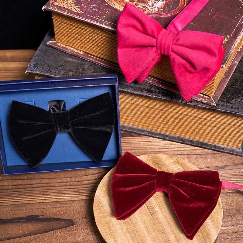 3Pcs Red Series Oversized Velvet Bow Ties Bundle Set