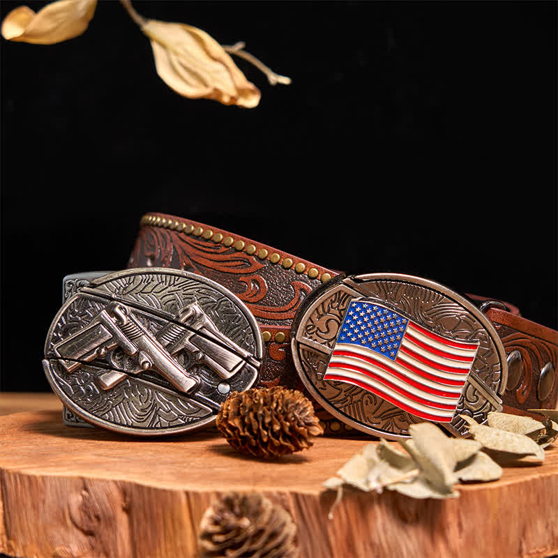 Double Pistols & USA Flag DIY Hidden Knife Buckle Bundle Set