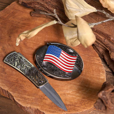 Double Pistols & USA Flag DIY Hidden Knife Buckle Bundle Set