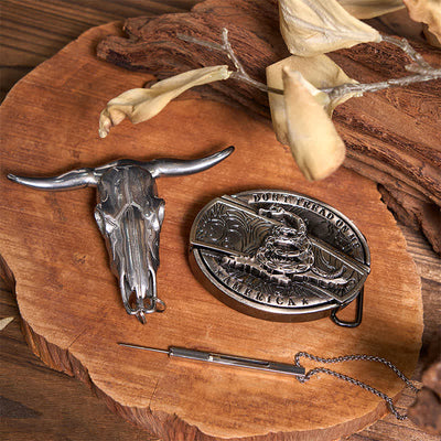 DIY Hidden Knife Snake Buckle Longhorn Bull Pendant Needle Necklace Bundle Set