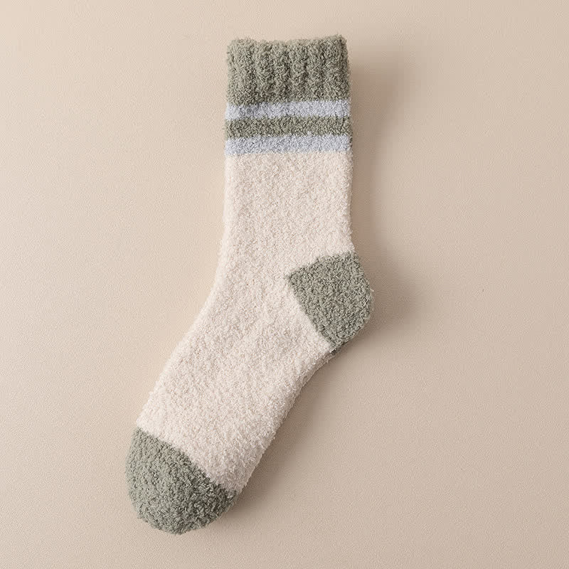 Men's Gentle Striped Fuzzy Coral Fleece Sleep Crew Socks