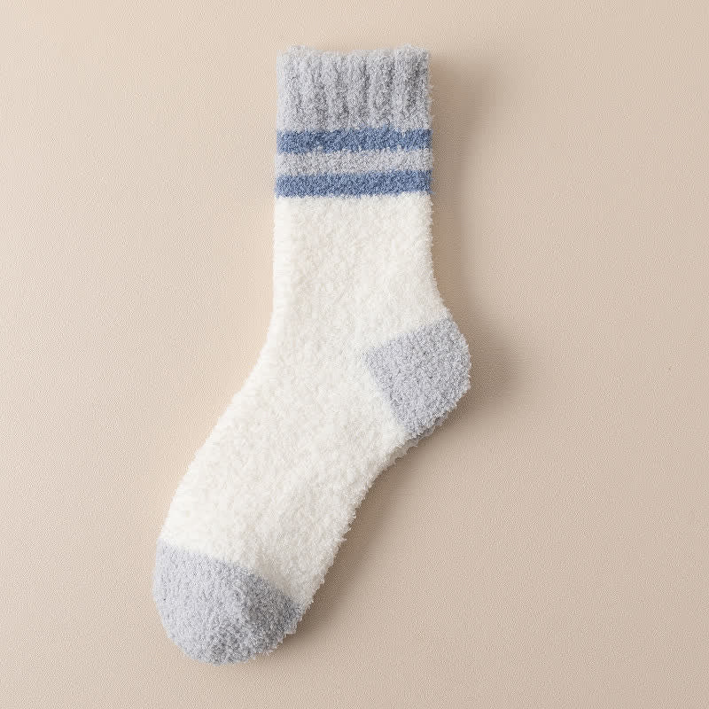 Men's Gentle Striped Fuzzy Coral Fleece Sleep Crew Socks