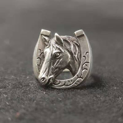 Men's Domineering Rock Bull Horse Totem Opening Adjustable Ring