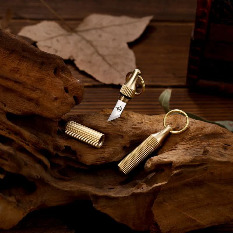 Mini Brass Capsule Unpacking Express Knife Keychain