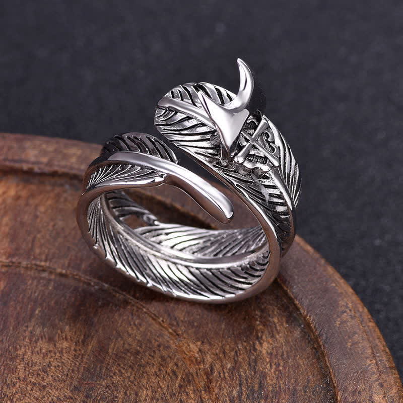 Feather Cross Hidden Blade Design Adjustable Ring