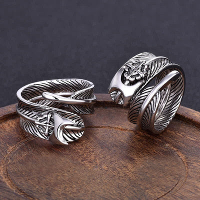 Feather Cross Hidden Blade Design Adjustable Ring