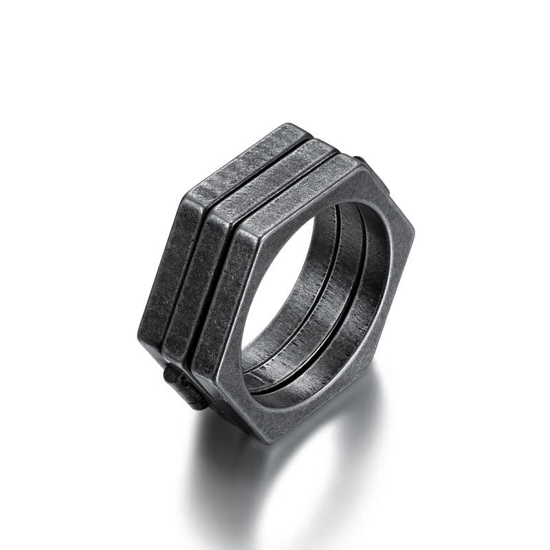 Viking-Inspired 3 In 1 Geometric Hexagon Connection Ring