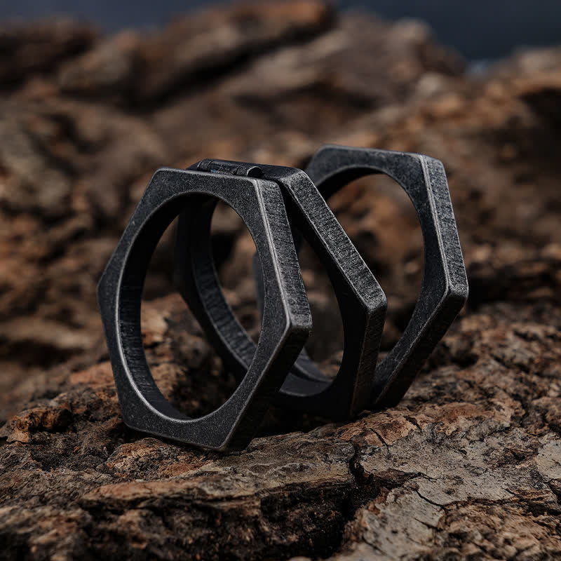 Viking-Inspired 3 In 1 Geometric Hexagon Connection Ring