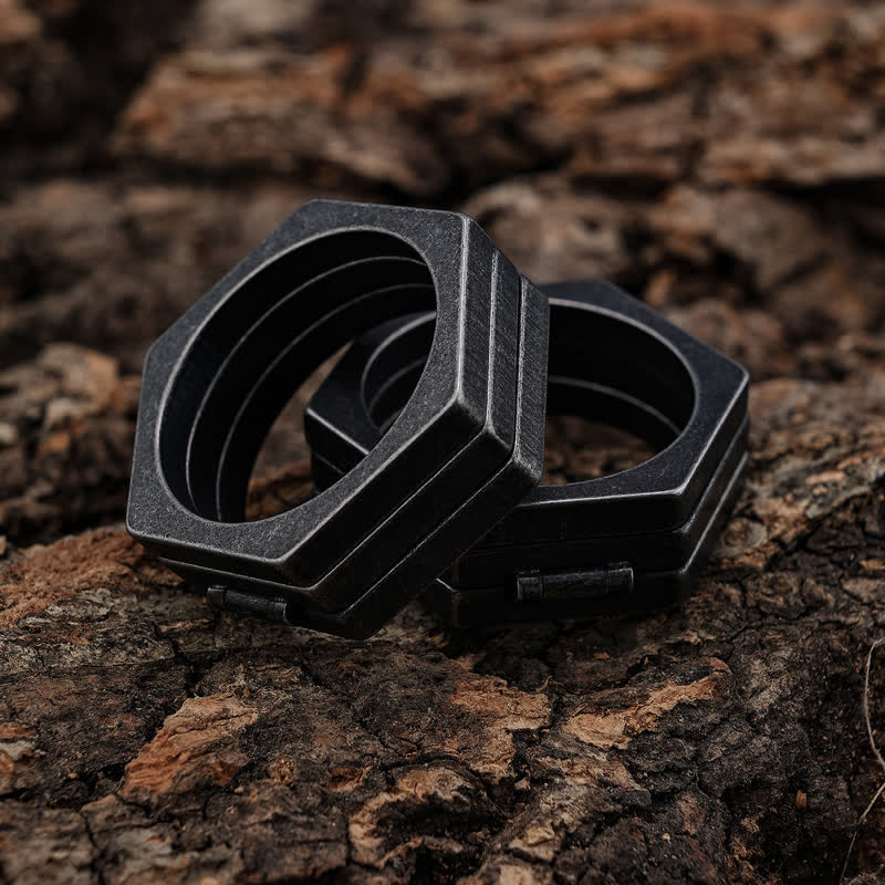 Viking-Inspired 3 In 1 Geometric Hexagon Connection Ring