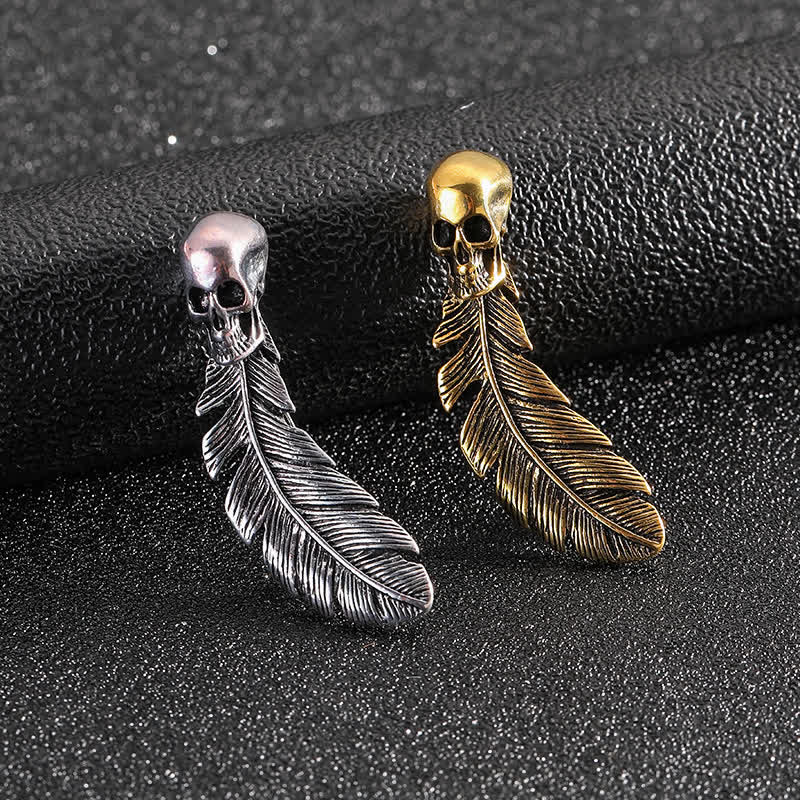 Cool Hip Hop Skull Head & Feather Brooch