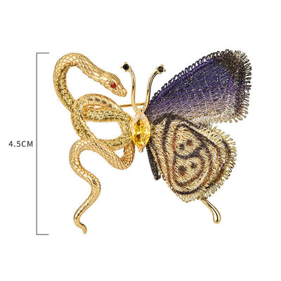 Women's Purple Embroidery Butterfly & Gold Snake Brooch