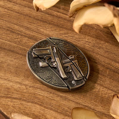 Dual Guns DIY Hidden Knife Belt Buckle Star Flask Buckle Rose Lighter Bundle Set