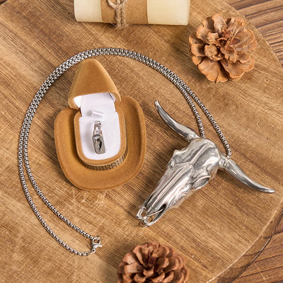 Longhorn Bull Pendant Hidden Blade Ring Bundle Set