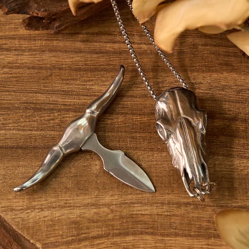 Longhorn Bull Pendant Hidden Blade Ring Bundle Set