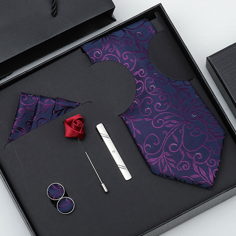 5Pcs Men's Purple / Red Spiralled Vine Bow Ties Gift Box