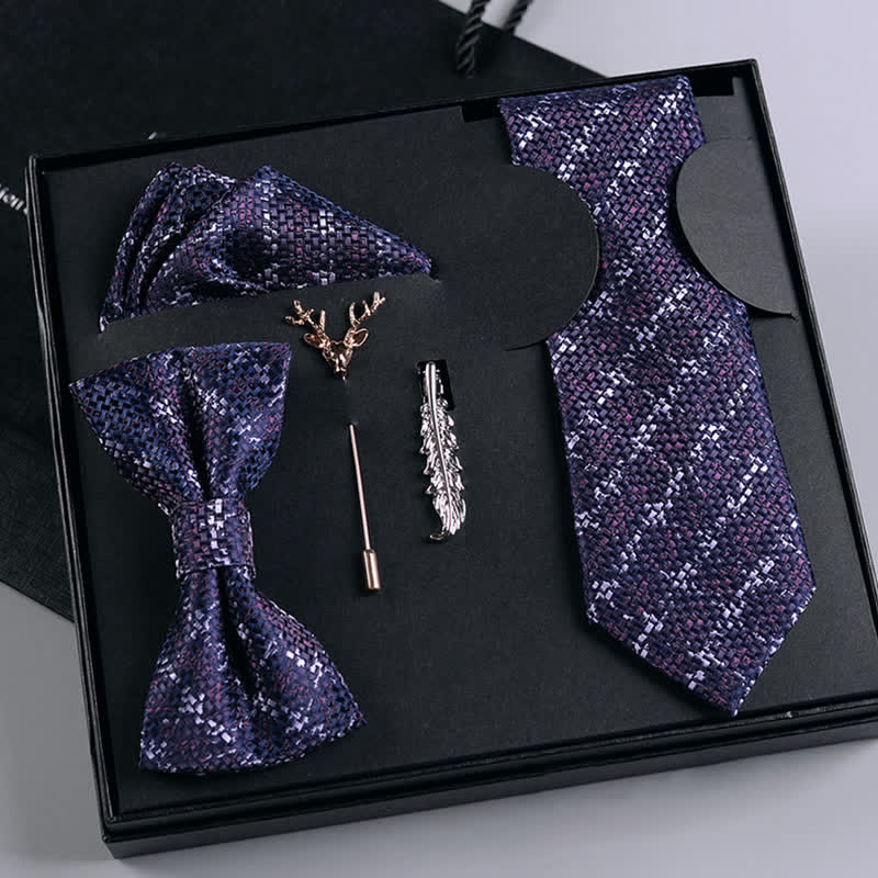 5Pcs Men's Purple / Red Micro Plaid Bow Ties Gift Box