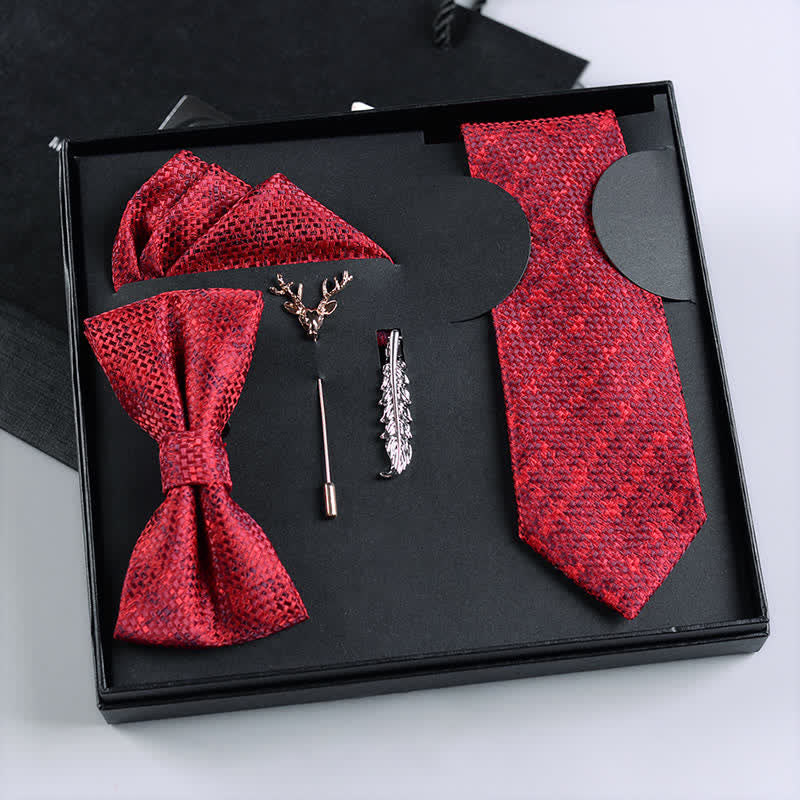 5Pcs Men's Purple / Red Micro Plaid Bow Ties Gift Box