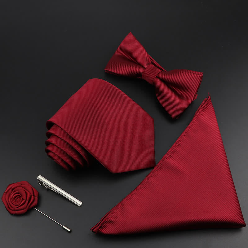 5Pcs Men's Burgundy Floral Paisley Bow Ties Gift Box