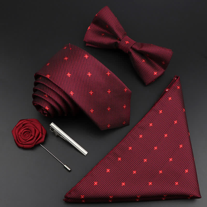 5Pcs Men's Burgundy Floral Paisley Bow Ties Gift Box