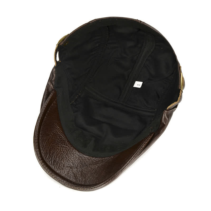 Horizontal Zipper Decoration Leather Beret Hat