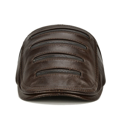 Horizontal Zipper Decoration Leather Beret Hat