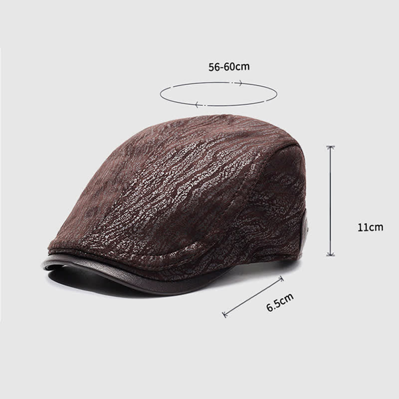 Unique Print Adjustable Side Leather Beret Hat