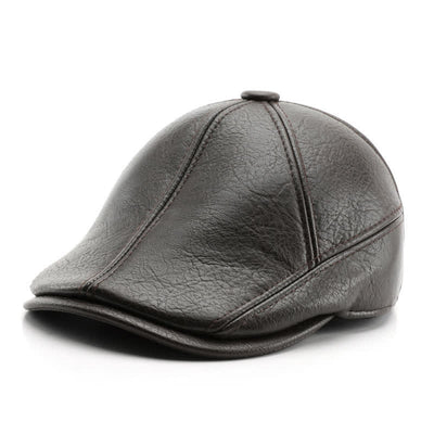 Leisure Style Winter Earmuffs Leather Beret Hat