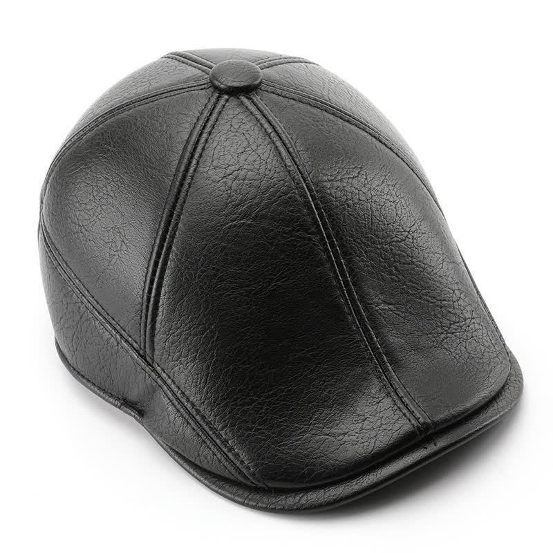 Leisure Style Winter Earmuffs Leather Beret Hat