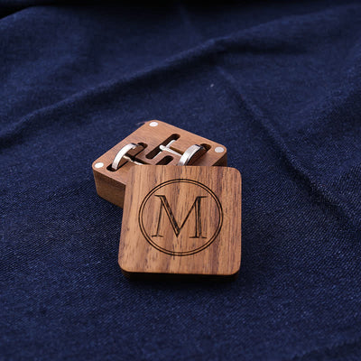 Men's Personalized Letter Engrave Box Wooden Cufflinks