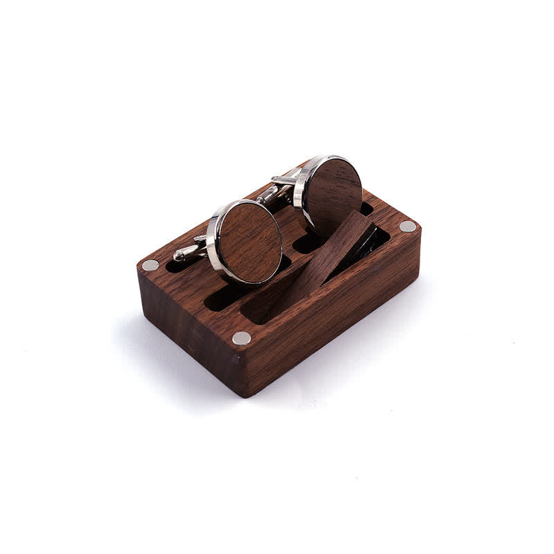 Men's Custom Engraving Box Surface Wedding Day Wooden Cufflinks Set