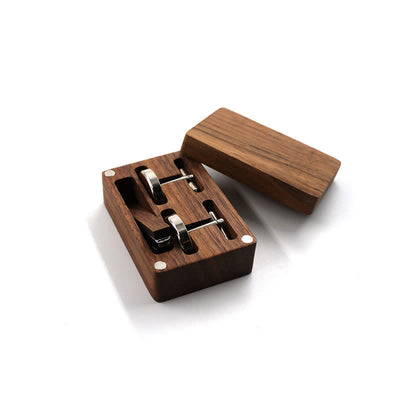 Men's Custom Engraving Box Surface Wedding Day Wooden Cufflinks Set